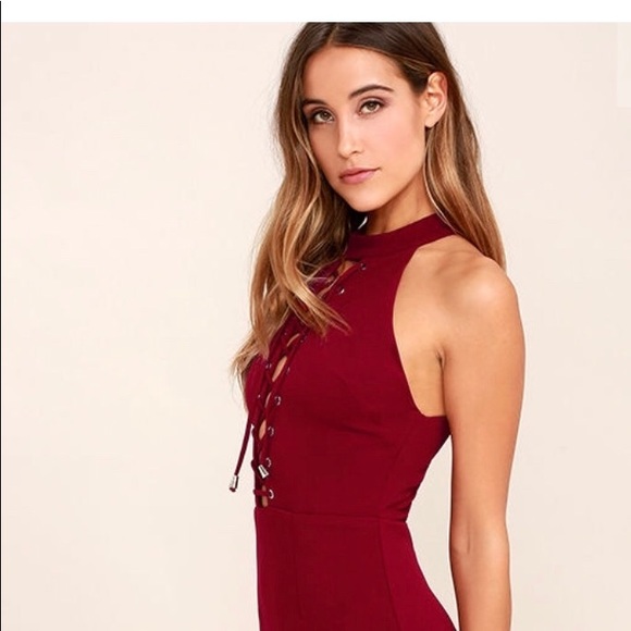 HOLD YOU TIGHT WINE RED LACE-UP BODYCON DRESS - Picture 2 of 4